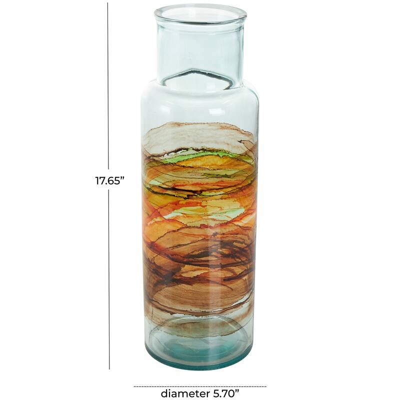Clear Recycled Glass Abstract Vase with Swirled Colored Glass Bands