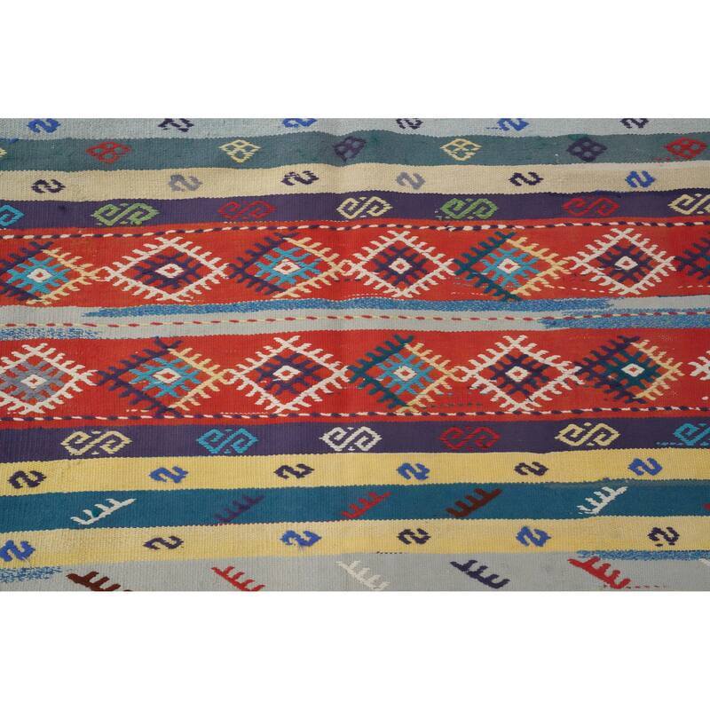 Hand Woven Oriental 100% Wool Carpet Southwestern Tribal Multi-Colored Kilim Area Rug - 8' 10'' X 6' 2''