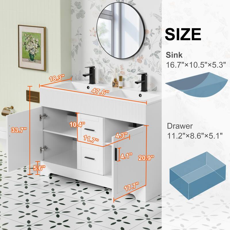 Modern 24/30/36/48" Wave-Line Bathroom Vanity Set with Sink & Faucet