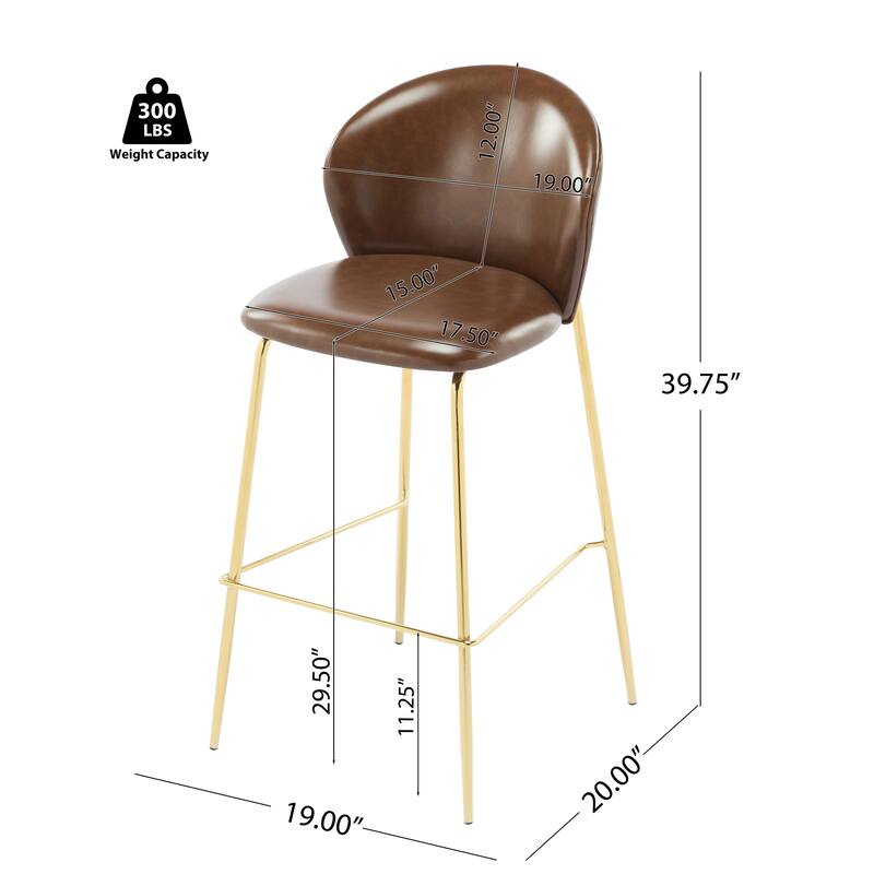 Faux Leather Upholstered Bar Stool Set of 2, Counter Height Bar Stools, Breakfast Stools with Backrest & Metal Frame