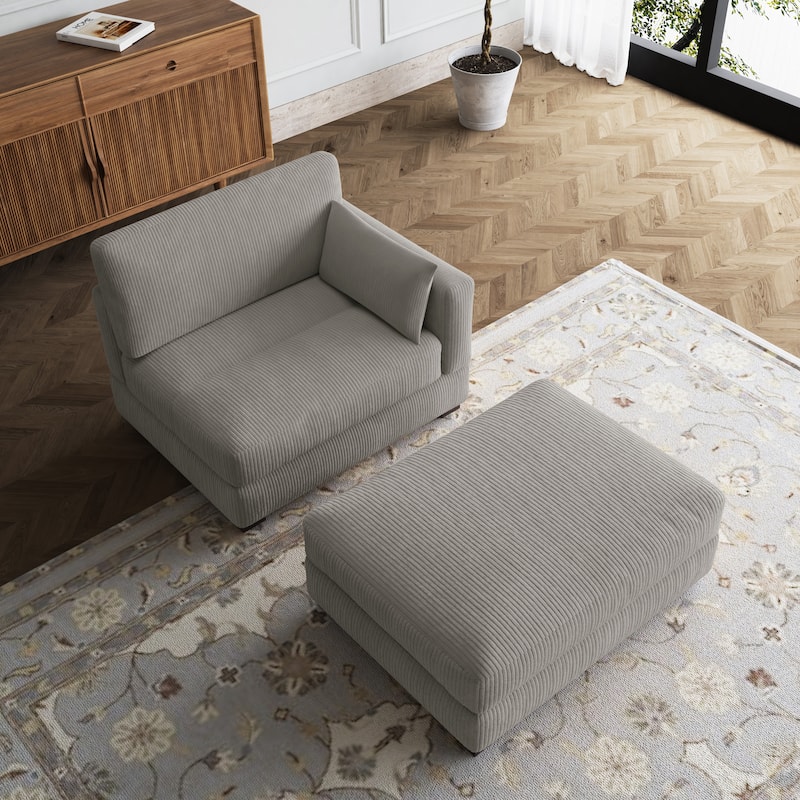 Modular Sectional Sofa with Ottomans - Light Grey-Right - Right Facing