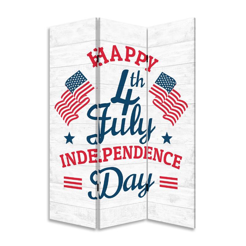 72 Inch 3 Panel Canvas Room Divider, Independence Day, Flag, Blue, Red