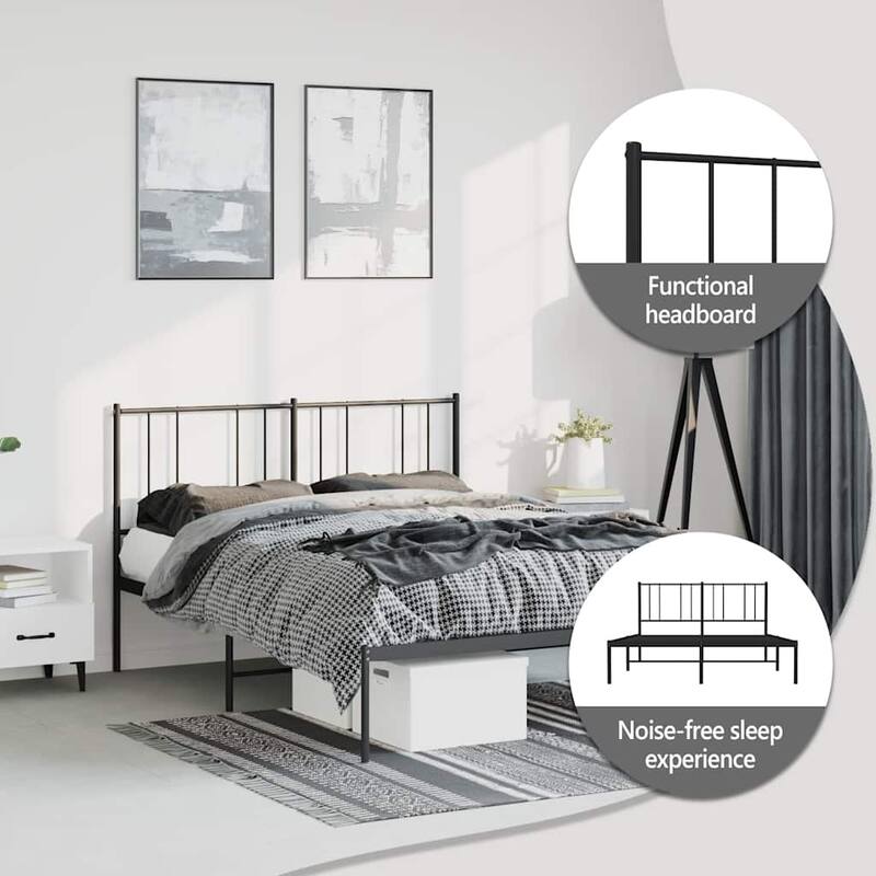 vidaXL Metal Bed Frame with Headboard, No Mattress