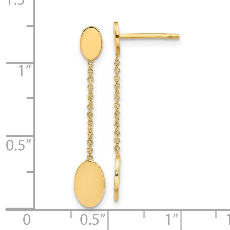 Curata 14k Yellow Gold Polished Oval Discs Guardian Angel Post Earrings - 29.55x5.48mm