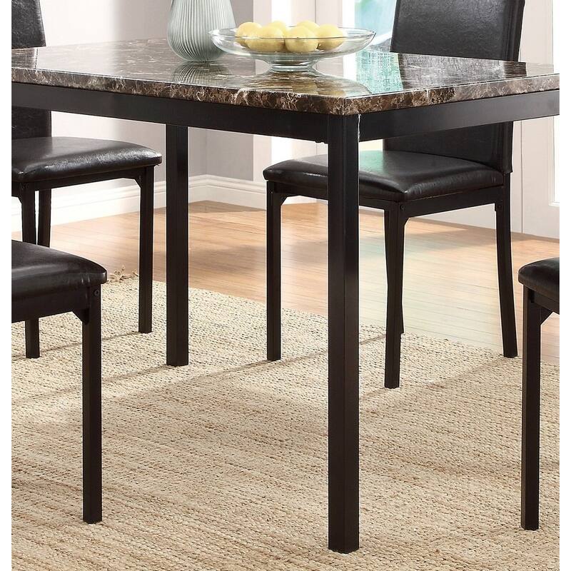 Simple Style Dining Table 1pc Brown Faux Marble Table Top Black Metal Finish Frame Transitional Dining Furniture