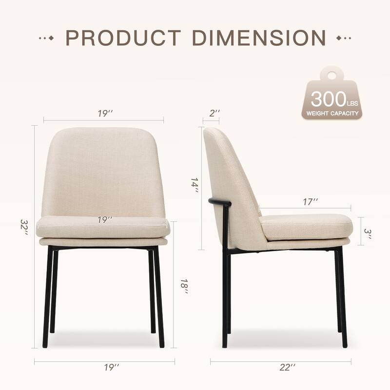 Set of 2 Modern Dining Chairs with Curved Back & Metal Legs, Fabric or Leather Upholstered