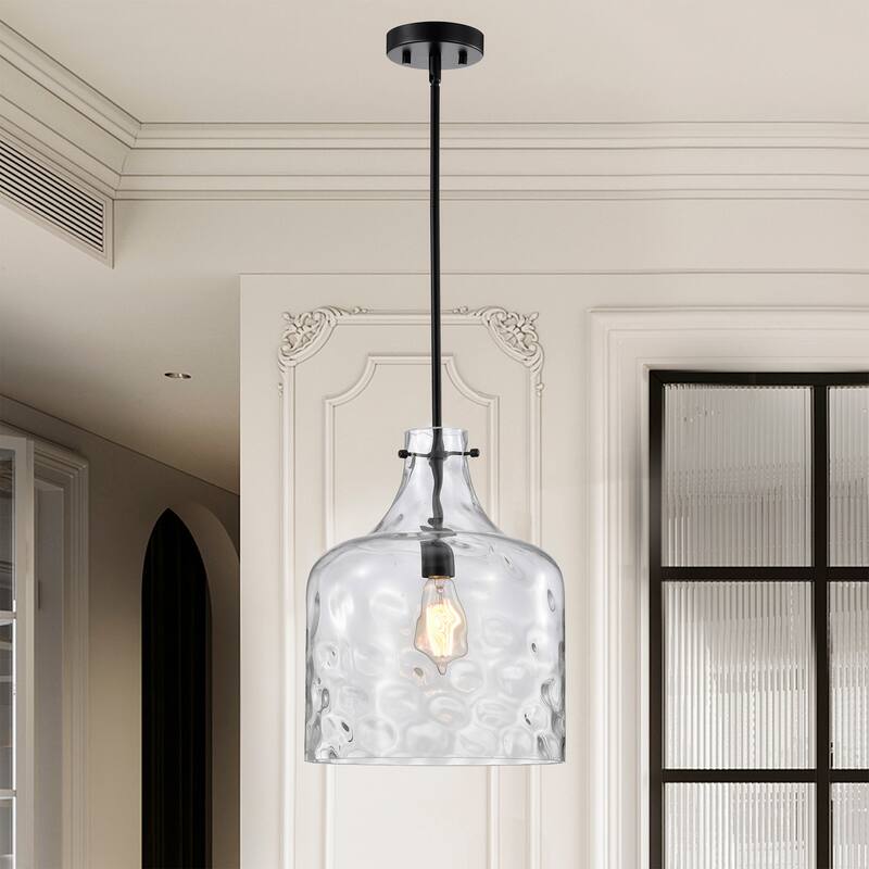 Clear Dimpled Cylindrical Glass Pendant Ceiling Light - 12in