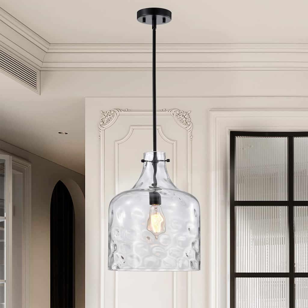 Clear Dimpled Cylindrical Glass Pendant Ceiling Light - 12in