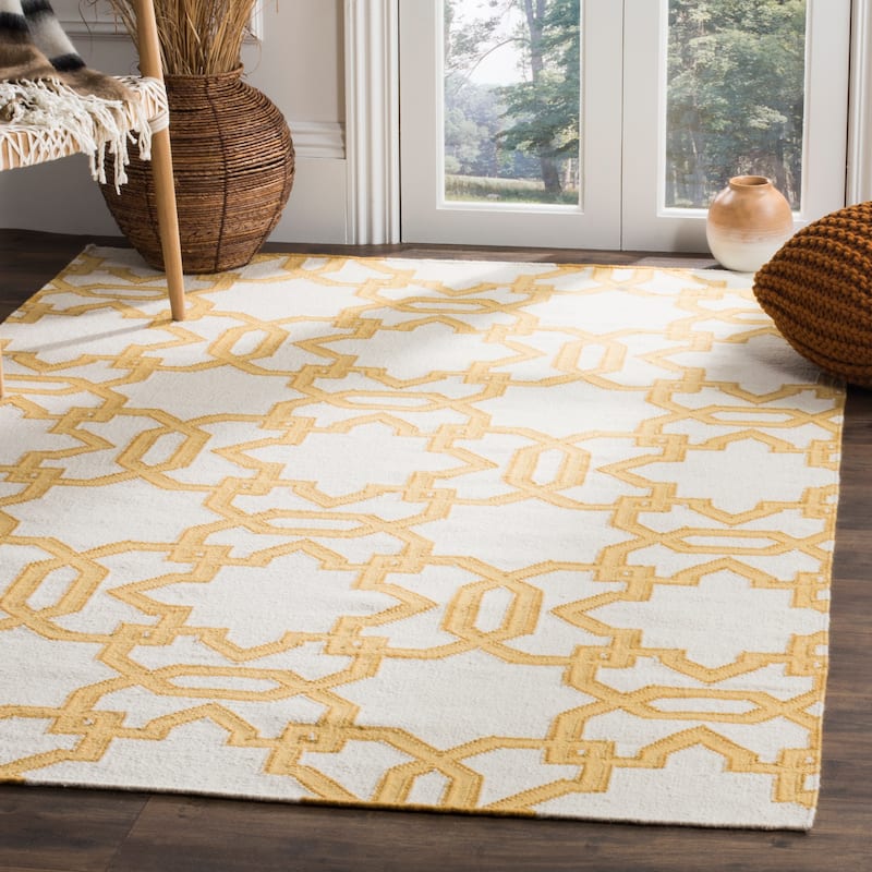 SAFAVIEH Handmade Flatweave Dhurries Hilpa Modern Moroccan Wool Rug - 8' x 10' - Ivory/Yellow