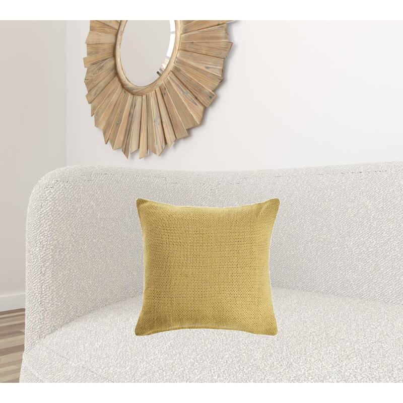 HomeRoots 18" X 18" Yellow 100% Cotton Zippered Pillow