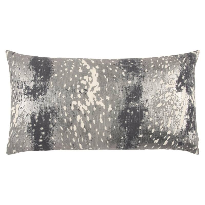 Rizzy Home Grey and Silver Metallic Abstract Lumbar Throw Pillow - Silver