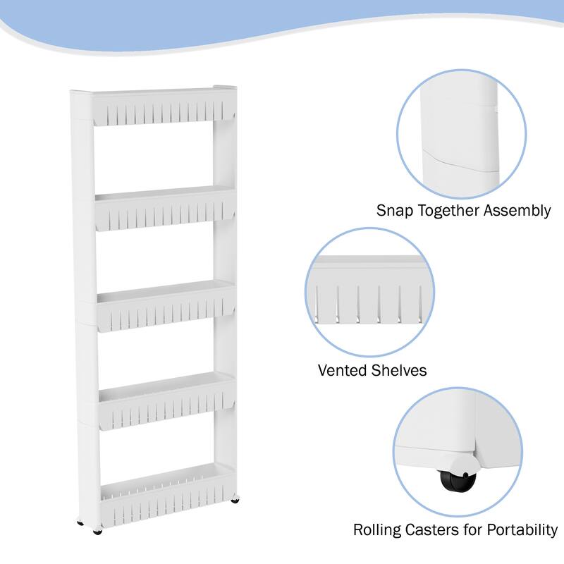 Slim Rolling Storage Cart - Utility Cart with Wheels by Lavish Home (White)