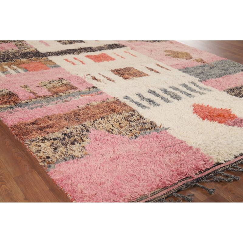 Geometric Plush Moroccan Oriental Area Rug Handmade Beige Wool Carpet - 5'11" x 10'1"