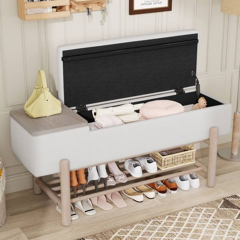 Modern 47.2" Upholstered Storage Bench with Hidden Compartment for Entryway and Living Room