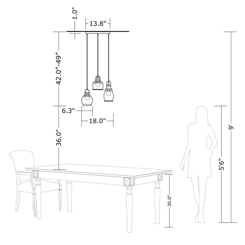 Mariana 3-Light Cognac Glass Cluster Pendant in Antique Black Finish