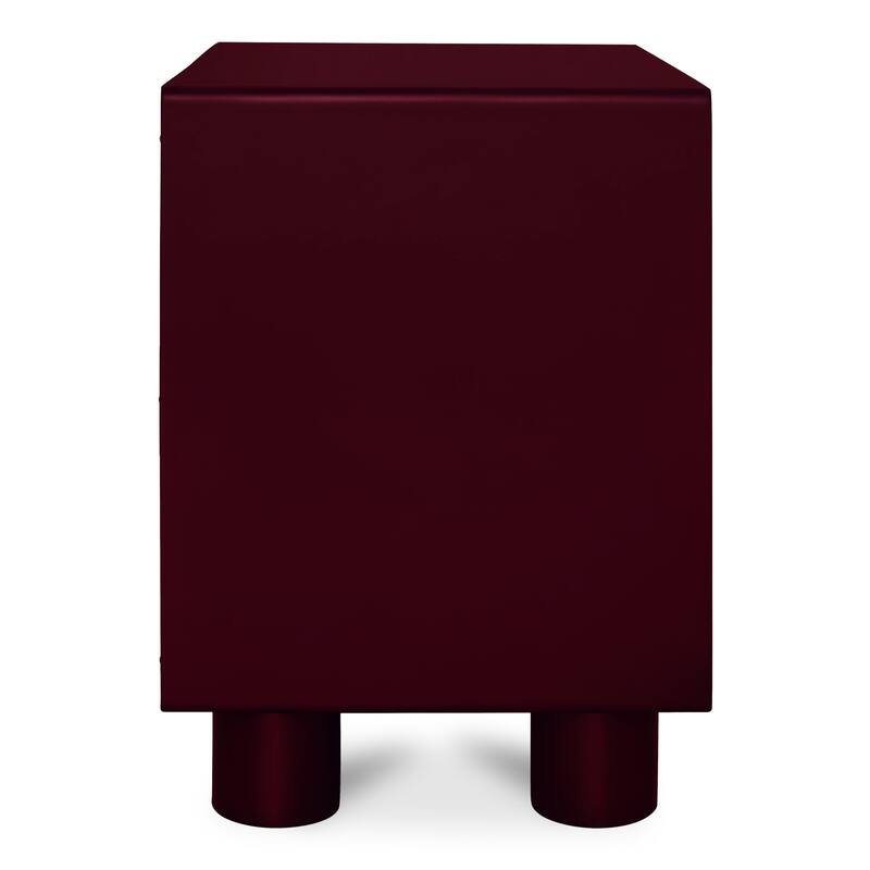 NADAAL STUDIOS Saryn Nightstand, 1-Drawer, Playful Legs with Open Shelf Rubberwood Frame, Deep Red