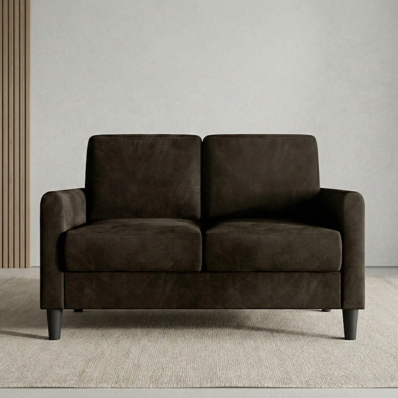 Clayfell Goliad Velvet Arm Loveseat with Pocket Spring, Soft Cushions, Clean Lines Design - Brown