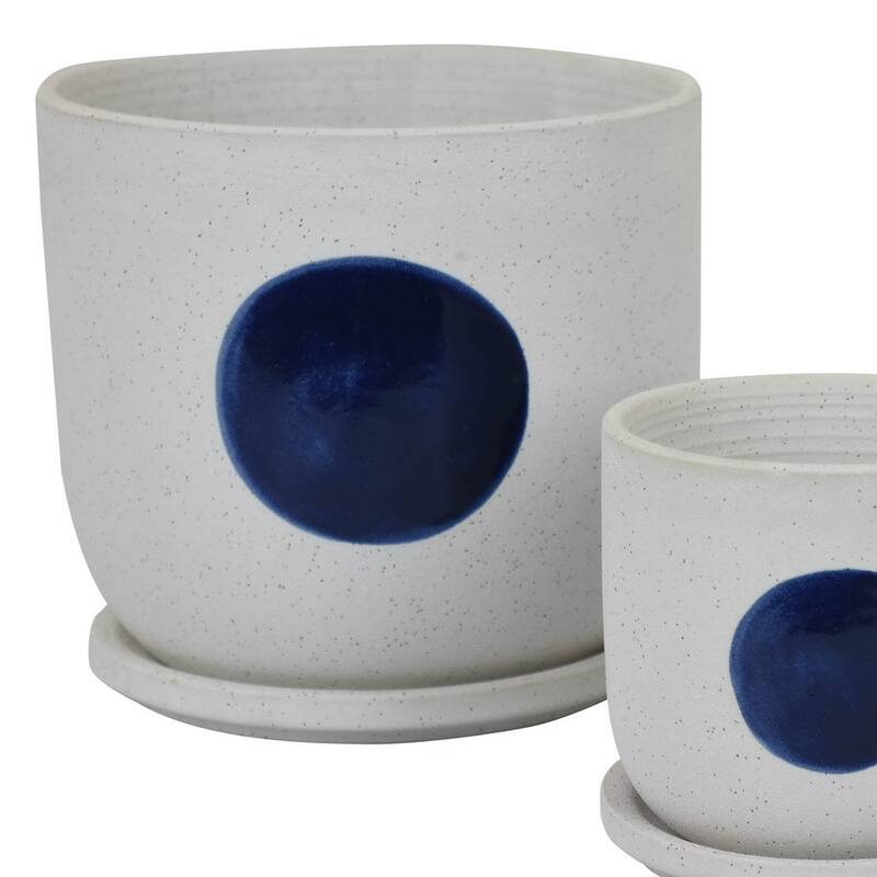 Meon 3pc Garden Planter Set, Textured White and Blue Ceramic Design