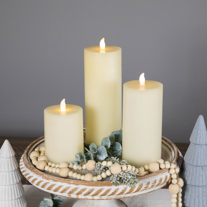 LED Flickering Flameless Pillar Candles - 8.75" - Cream - Set of 3