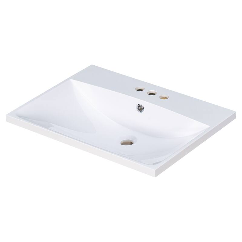 Ceramic Undermount Bathroom Vanity Top with Pre-Drilled Faucet Holes, Fits Cabinets Under 24", Modern Rectangular Design
