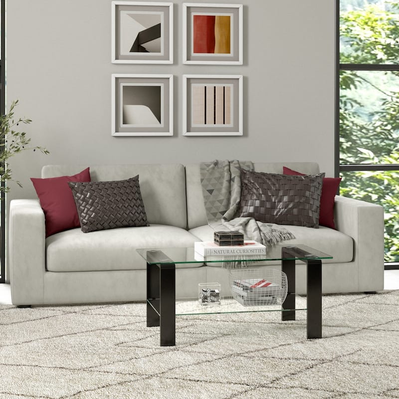 40" Glass Steel Coffee Table with Shelf for Living Room and Office - 40” x 20” x 17”