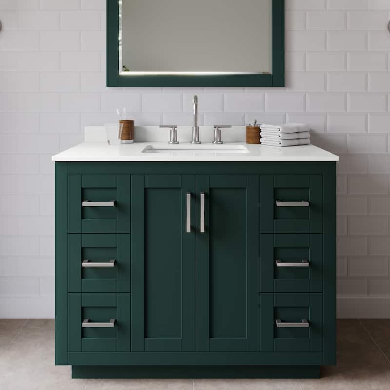 Wyndham Collection WCF292942S-QTZ-US3MXX Miranda 42" Free Standing - Green / White Quartz Top / Brushed Nickel Hardware