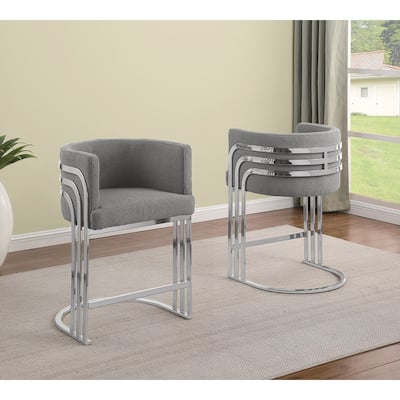 Best Quality Furniture Teddy Fabric Counter Height with Chrome Base (Set of 2) - N/A