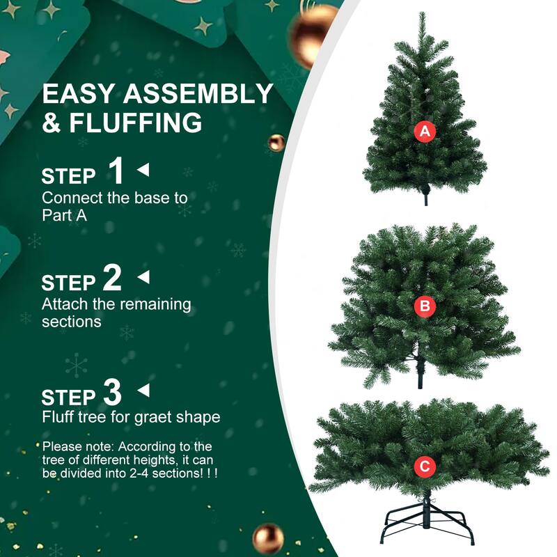 Christmas Tree with Memory Wire,Hinged Artificial PVC Tree,Easy Setup Green Xmas Tree for Indoor Holiday Decoration