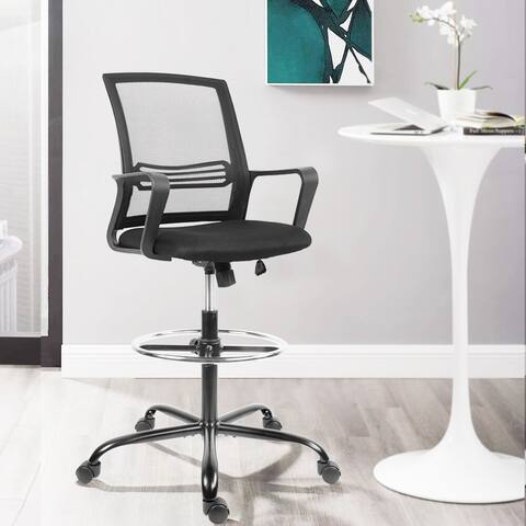 Home Office Computer Task Drafting Chair Black Adjustable Height