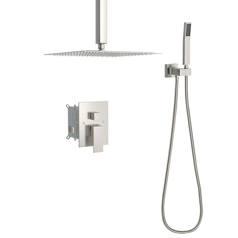 Topcraft 10-inch Ceiling Mount Square Shower System with Rough-in Valve - 10*10 - Brushed Nikcel