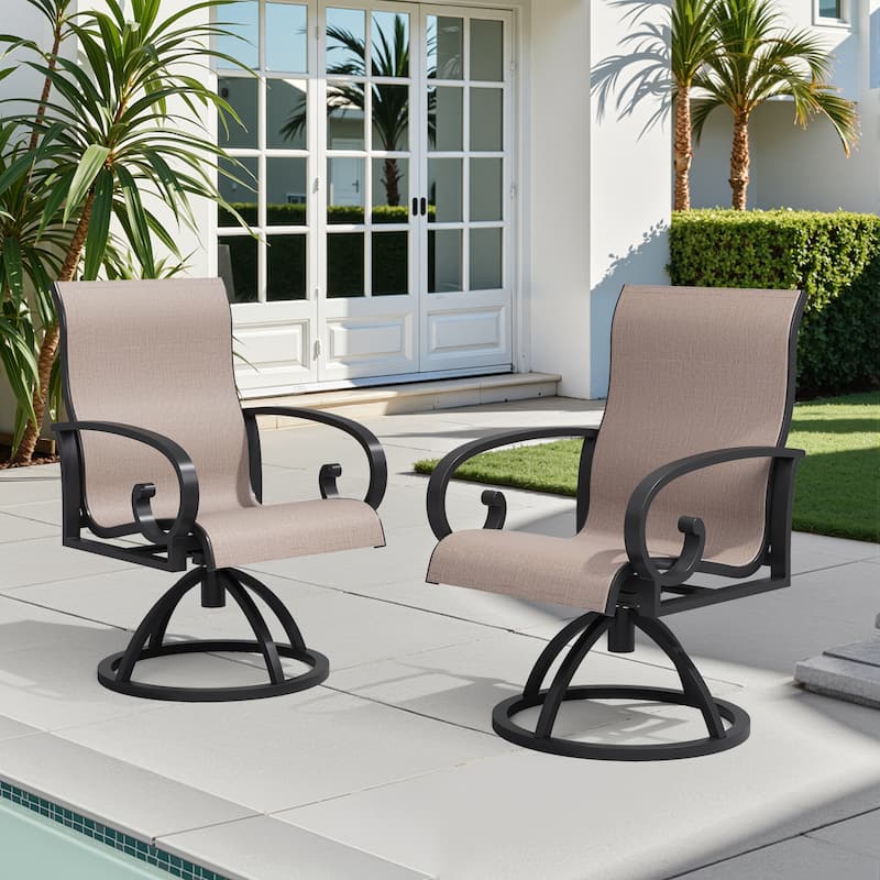 Outdoor Patio Swivel Dining Chairs with Sunbrella Textilene Mesh Fabric - Augustine Ashe - 2PC