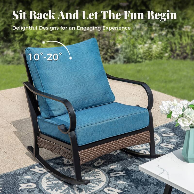 MAISON ARTS 4-Seat Patio Conversation Sets with 2 Rocking Sofa Chairs, 1 Loveseat Sofa and 1 Coffee Table