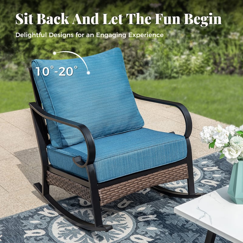 MAISON ARTS 5-Seat Outdoor Patio Furniture Sets, 2 x Cushioned Chairs, 1 x 3-Seat Sofa with Marbling Coffee Table