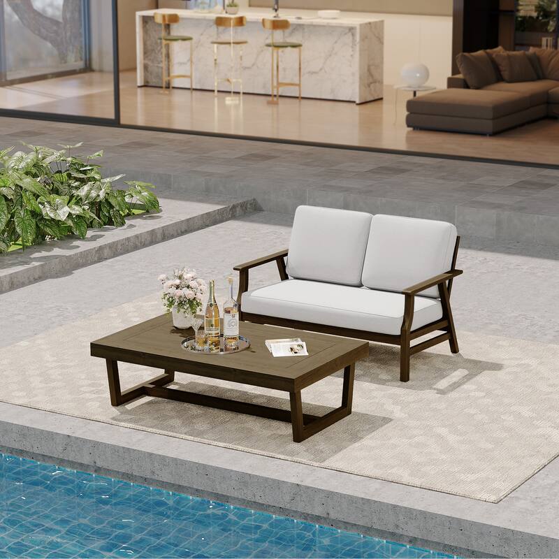 Modern Wood Outdoor Patio Sofa Loveseat with Cushion