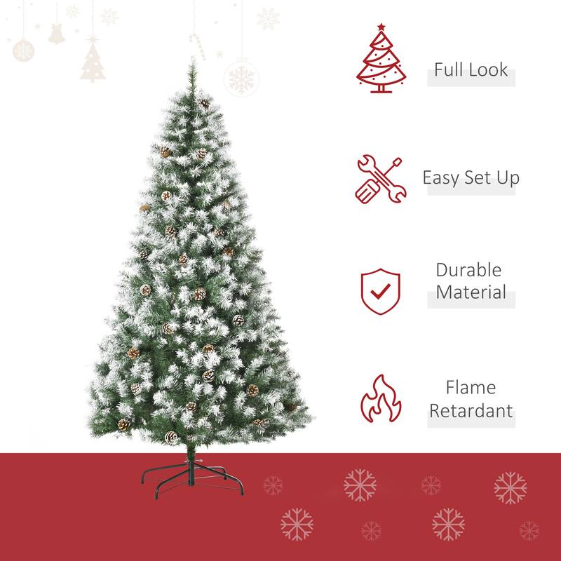 HOMCOM Unlit Snow-Dusted Tree - Realistic Branches, Pine Cones - Green