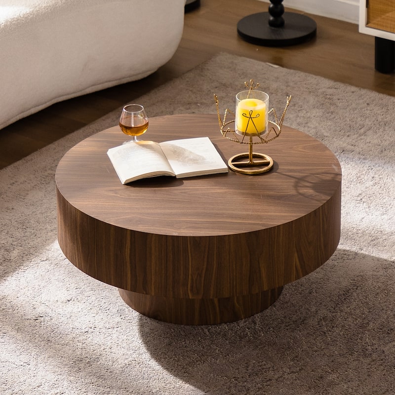 Round Coffee Table End Table, Wood Grain Accent Table, Modern Waterproof Center Table for Living Room