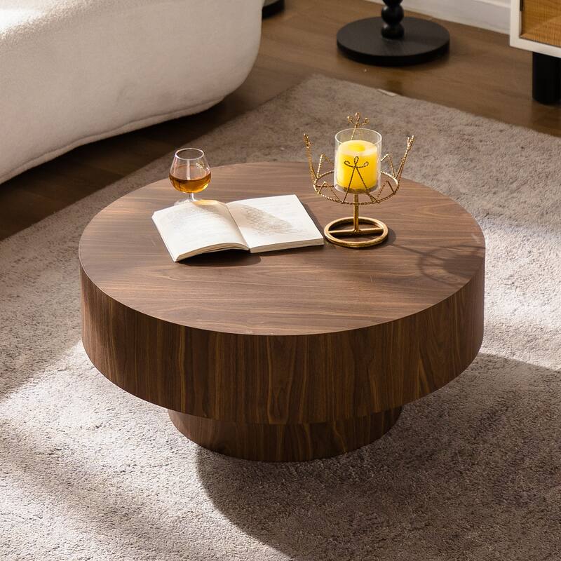 Round Wood 30.51 Inch Coffee Table For Living Room Table Walnut Suitable