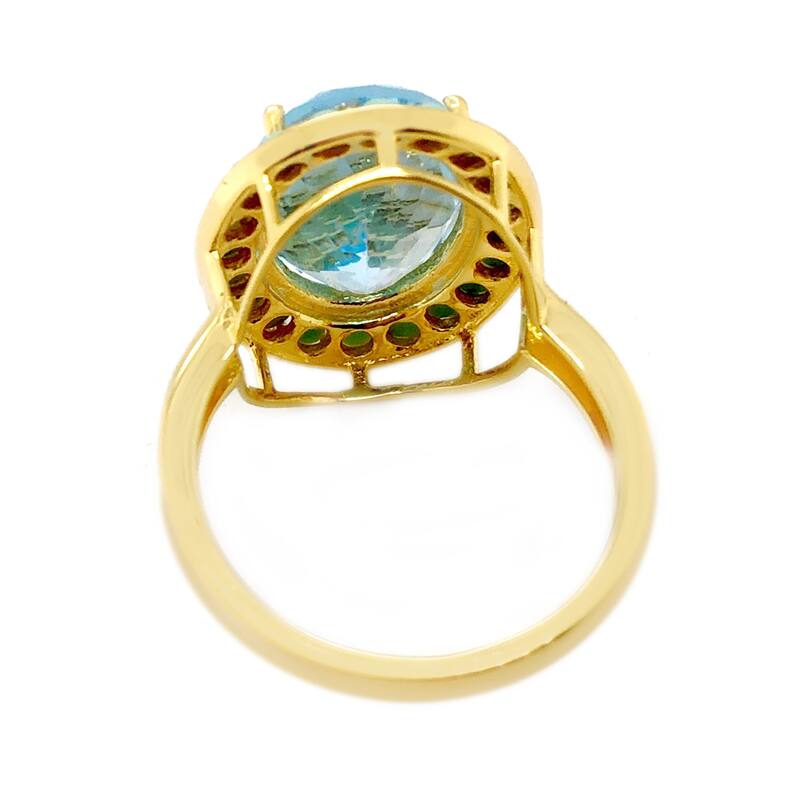 Sterling Silver Over Gold Plated Sky Blue Topaz And Campitos Turquoise Ring