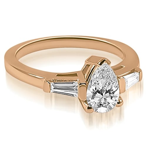 1.25 cttw. 14K Rose Gold Pear and Baguette Three Stone Diamond Engagement Ring