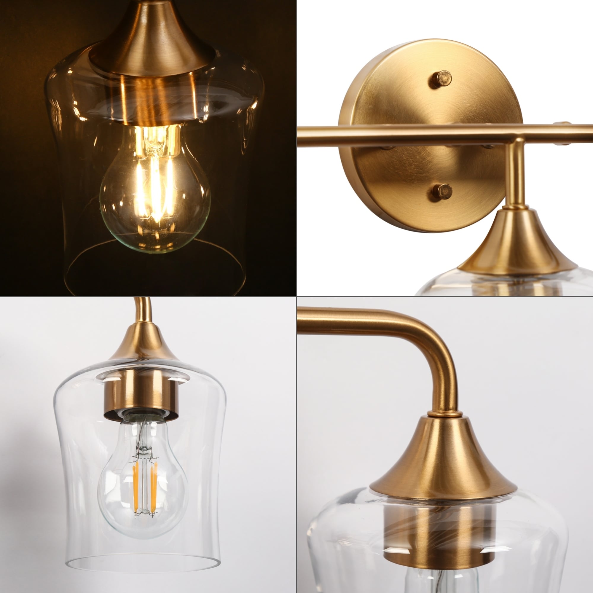 Modern 3-Light Gold Wall Sconces Clear Glass Vanity Light for