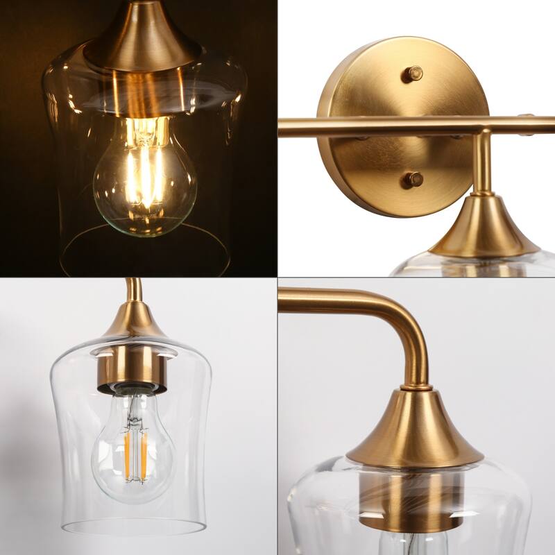 Modern 3-Light Gold Wall Sconces Clear Glass Vanity Light for Bathroom - 22" L x 6.7" W x 10.6" H