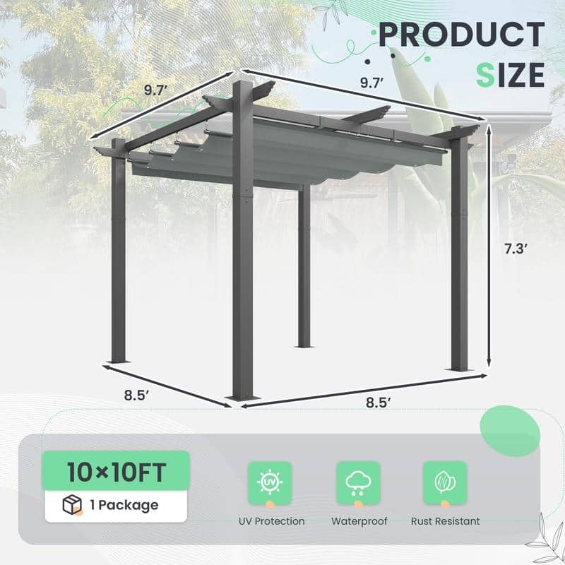 EROMMY 10' x 13' Outdoor Pergola with Retractable Canopy, Heavy-Duty Metal Frame and Adjustable Patio Shade Roof