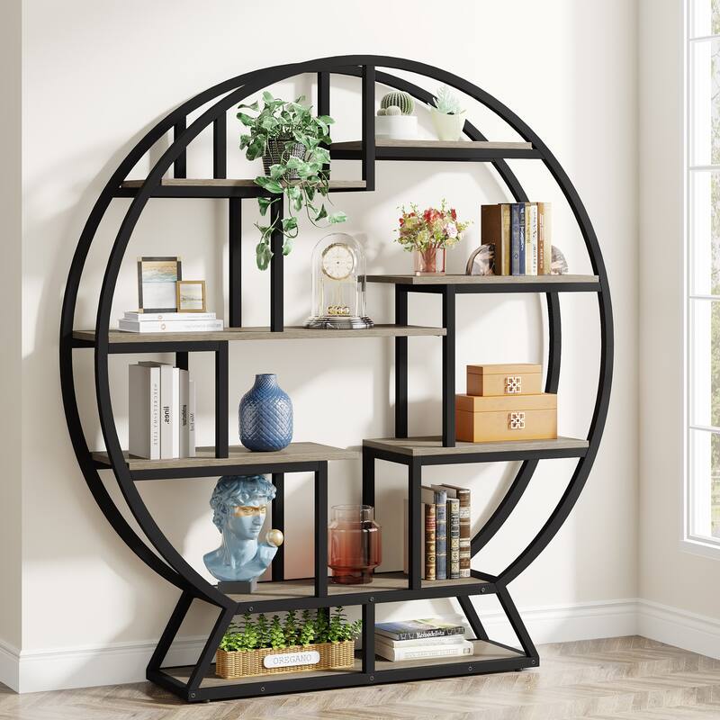 Industrial Wood Book Shelf with Staggered Shelves