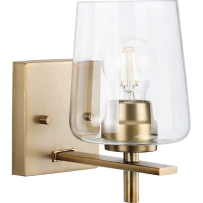 Calais Collection One-Light Vintage Brass Clear Glass Vanity Light - 5 in x 7 in x 8.5 in