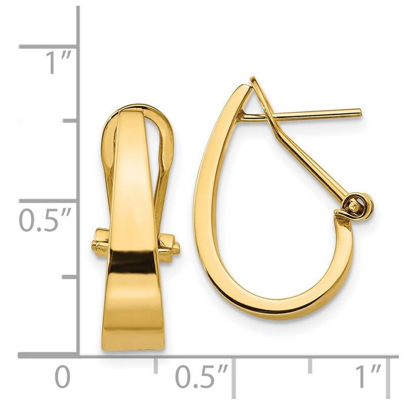 Curata 14k Yellow Gold Solid Polished J Hoop Omega Back Post Earrings 18x5mm