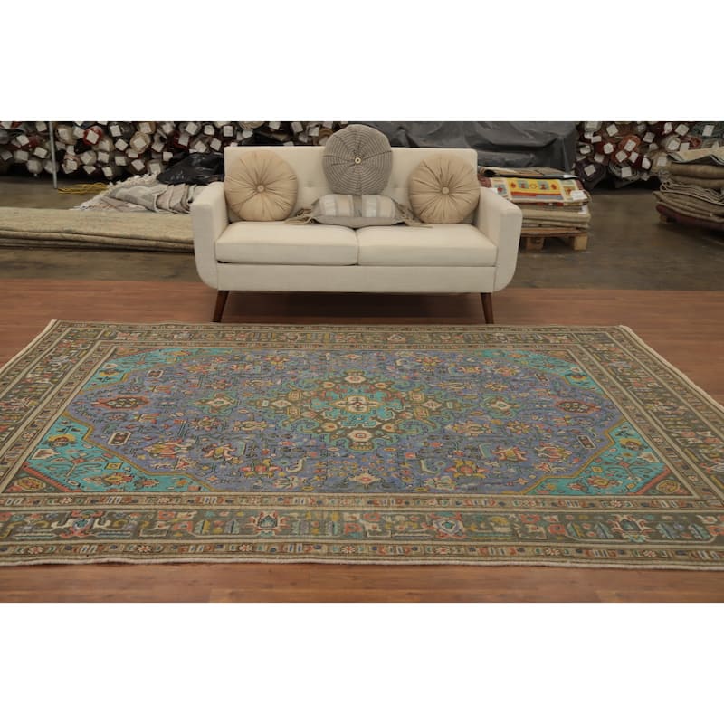 Hand Knotted Oriental 100% Wool Carpet Traditional Floral Purples Tabriz Area Rug - 9' 8'' X 6' 7''