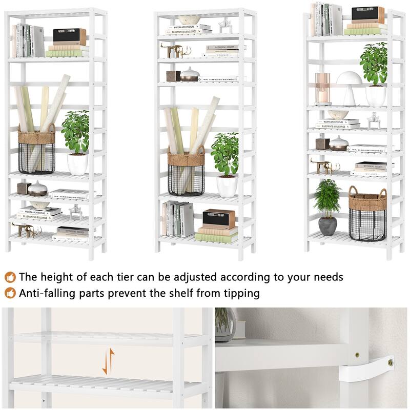 6-Tiers Adjustable Bamboo Storage Shelving Rack,Freestanding Open Display Shelf Organizer Rack