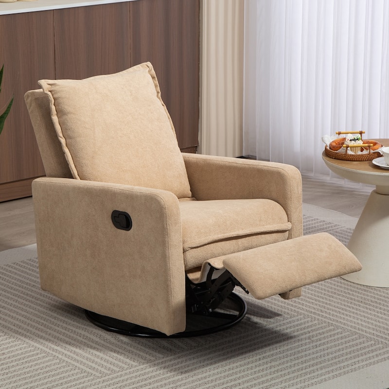 Cozy Short Plush Fabric 270° Swivel Rocker Chair Manual Recliner Chair