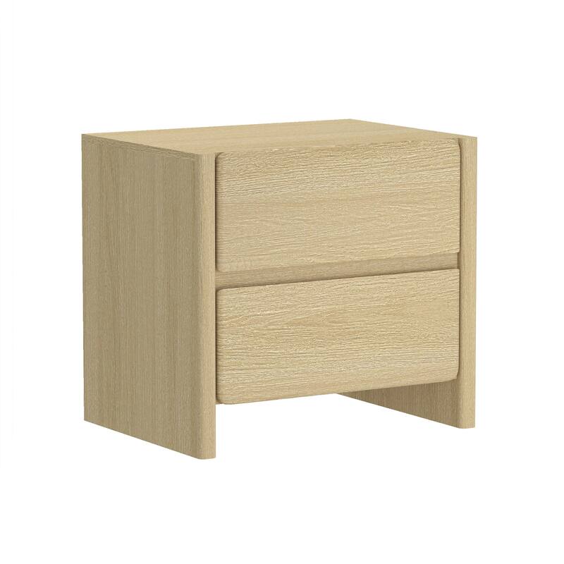 Modern Nightstand with 2 Drawers Wood Grain Texture Minimalist Design