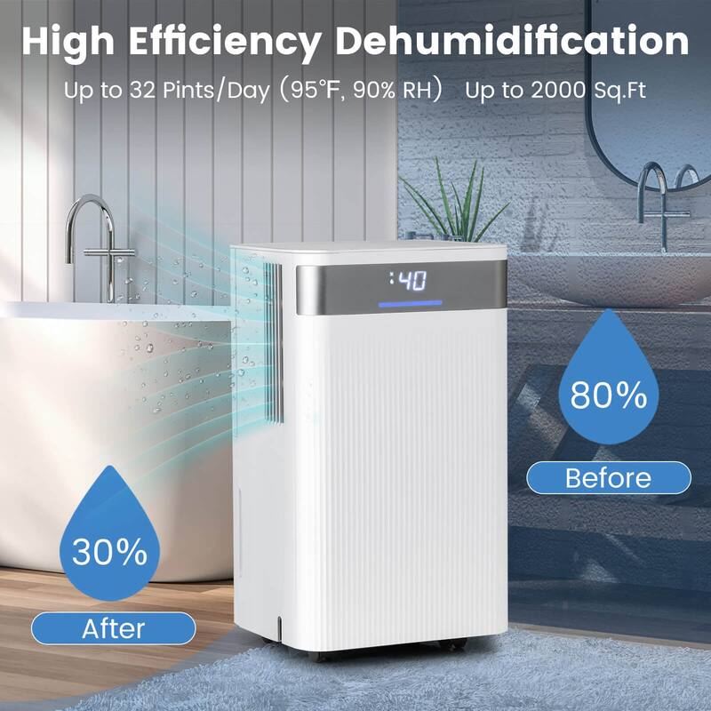 Costway 32 Pints Dehumidifier Portable Dehumidifier with 3-Color - See Details